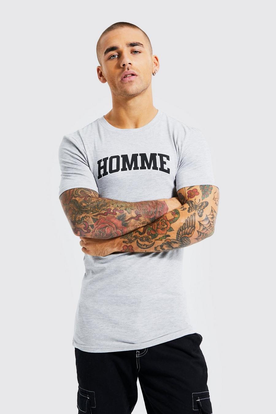 Camiseta ajustada al músculo con estampado gráfico universitario, Grey marl grigio