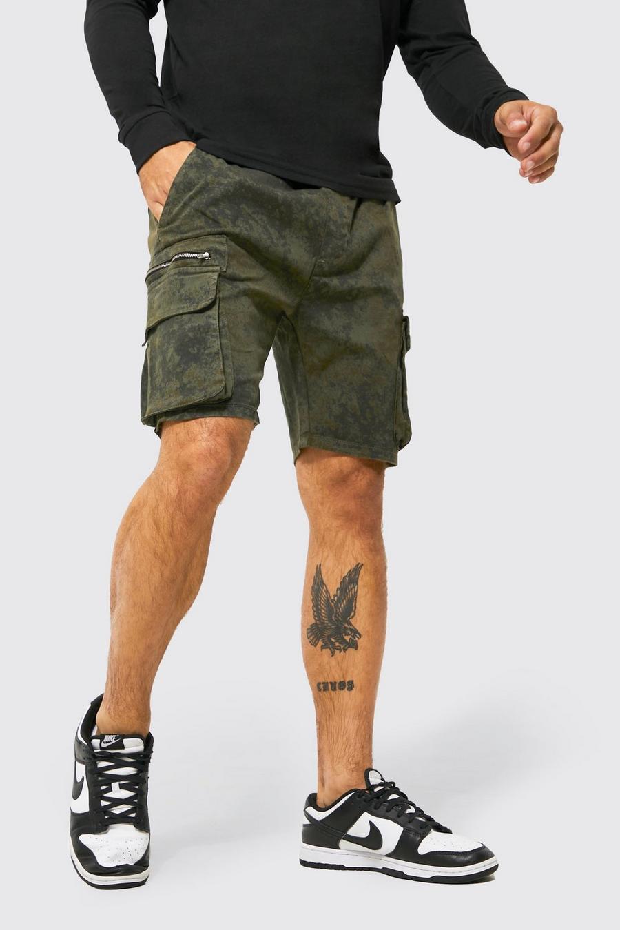 Khaki Relaxed Fit Over Dye Cargo Short image number 1