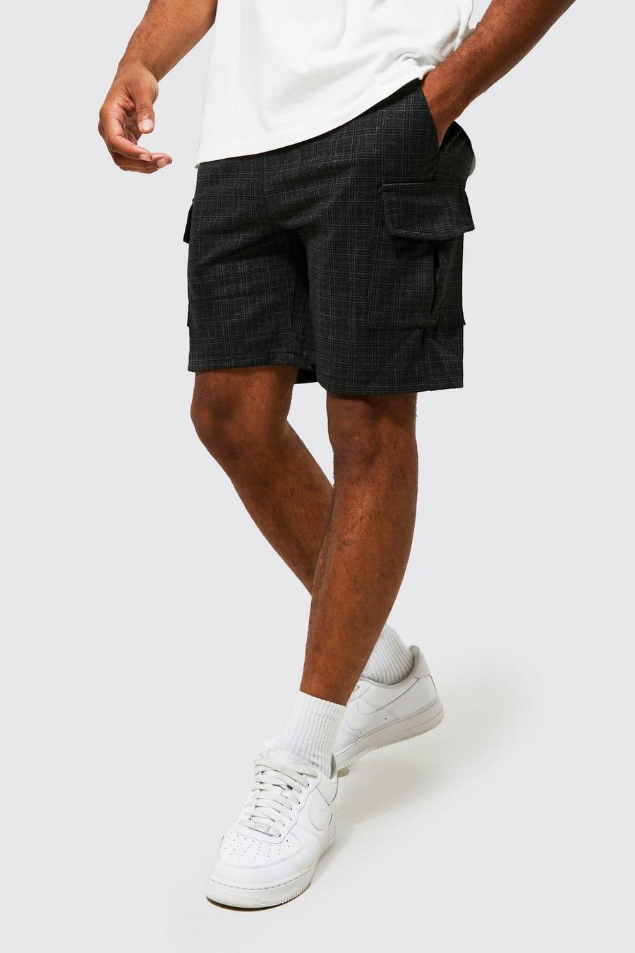 Charcoal Geruite Baggy Cargo Shorts image number 1