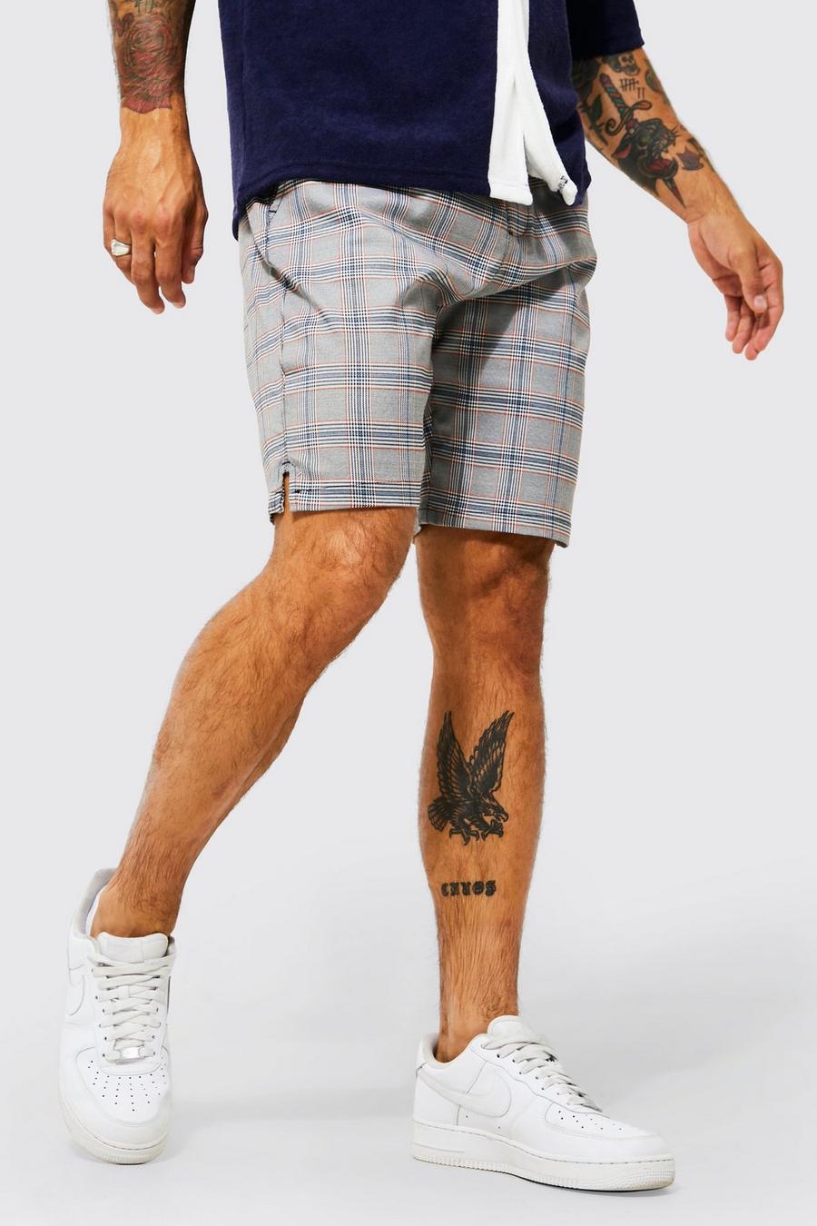 Grey Relaxed Fit Check Shorts image number 1