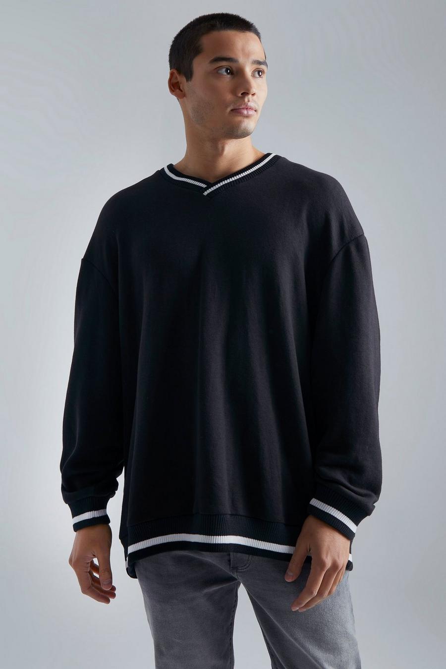 Black Extreme Oversized V Neck Sweatshirt image number 1