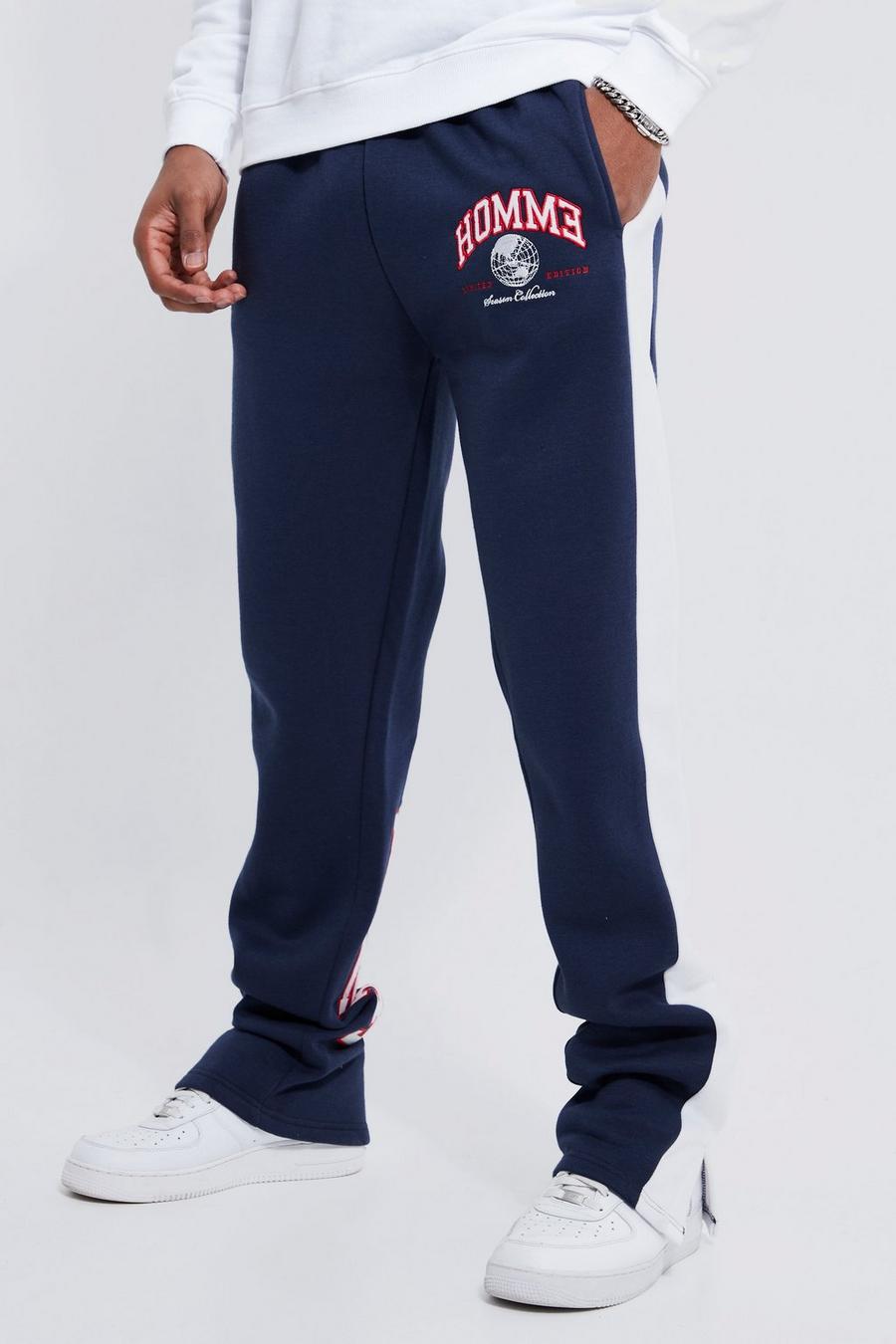 Pantalón deportivo Tall con aplique universitario de y abertura en el bajo, Navy azul marino