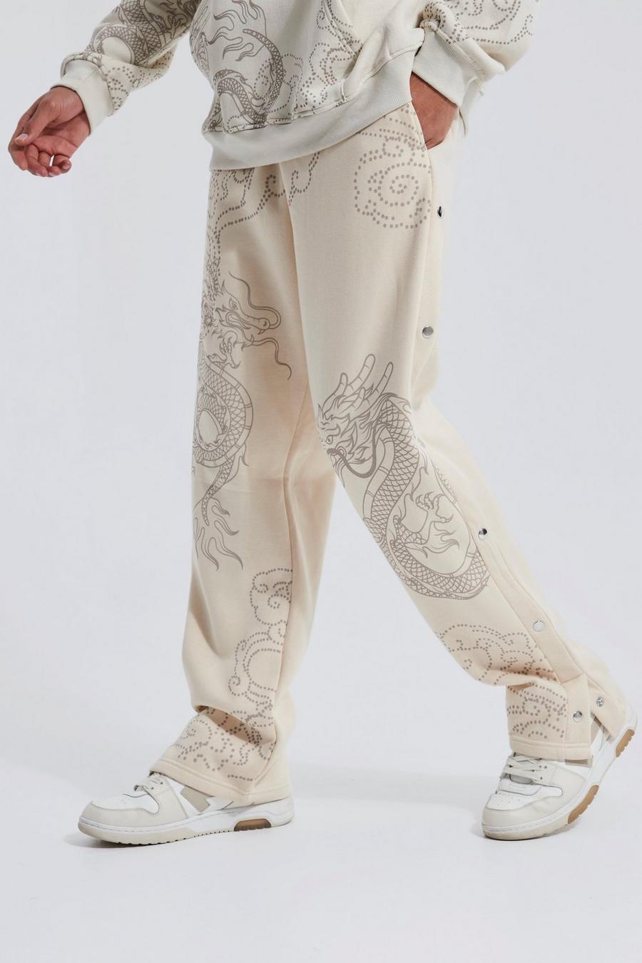 Stone Tall Relaxed Side Popper Dragon Print Joggers image number 1