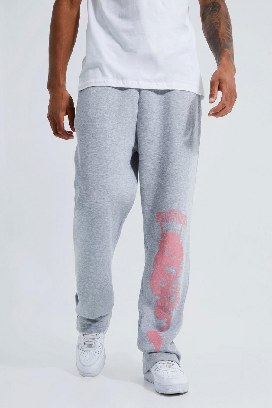 Tall lockere Limited Edition Drachen Jogginghose, Grey marl image number 1