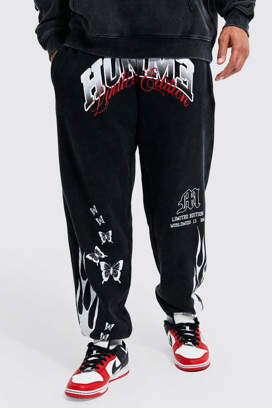 Charcoal grå Tall Oversized Ombre Homme Flame Jogger
