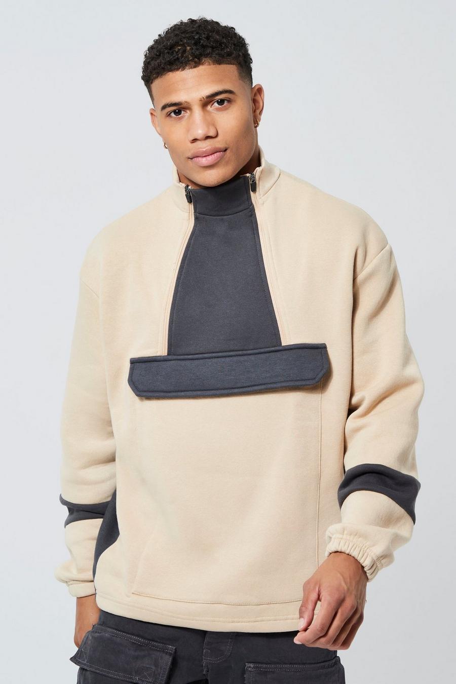 Oversize Sweatshirt mit doppeltem Reißverschluss, Sand image number 1