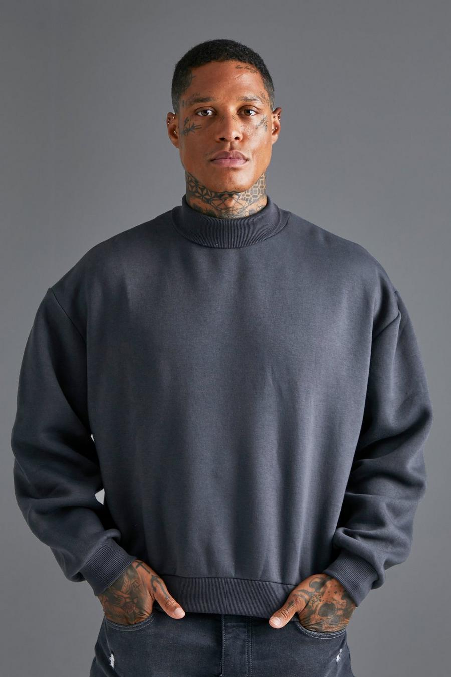 Charcoal grey Oversized Boxy Roll Neck Sweatshirt