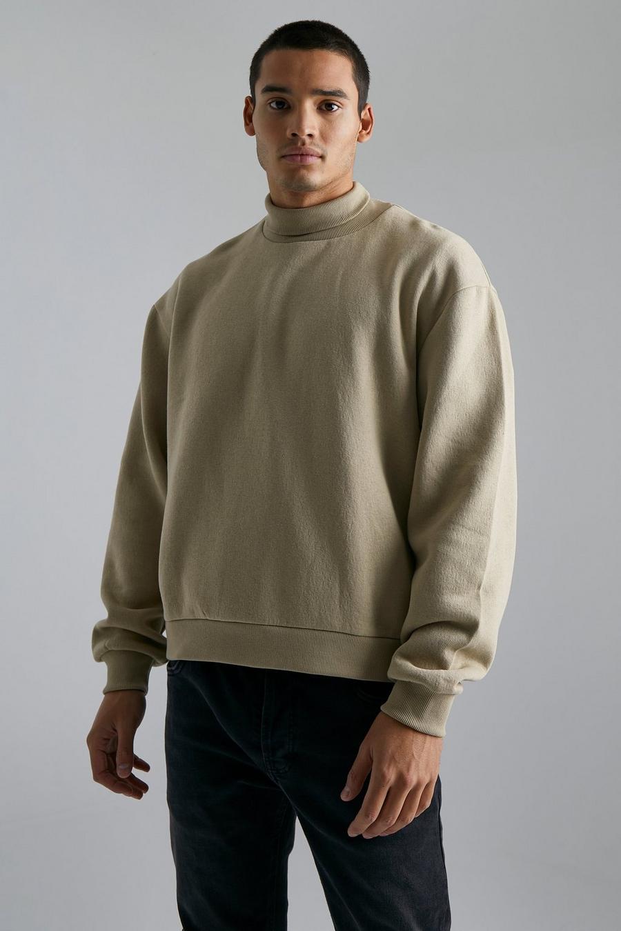 Kastiges Oversize Sweatshirt mit Rollkragen, Sage grün