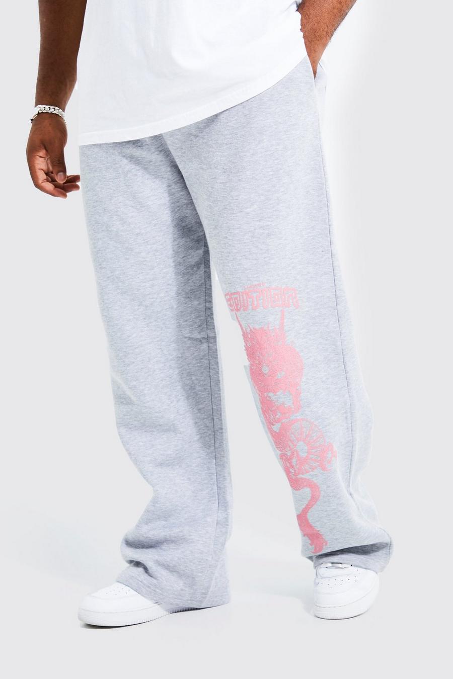 Pantalón deportivo Plus holgado con estampado de dragón Limited Edition, Grey marl grigio
