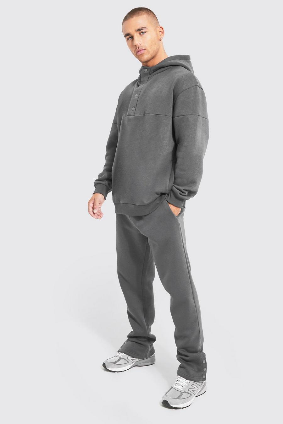 Charcoal Oversized Funnel Neck Hooded Tracksuit image number 1
