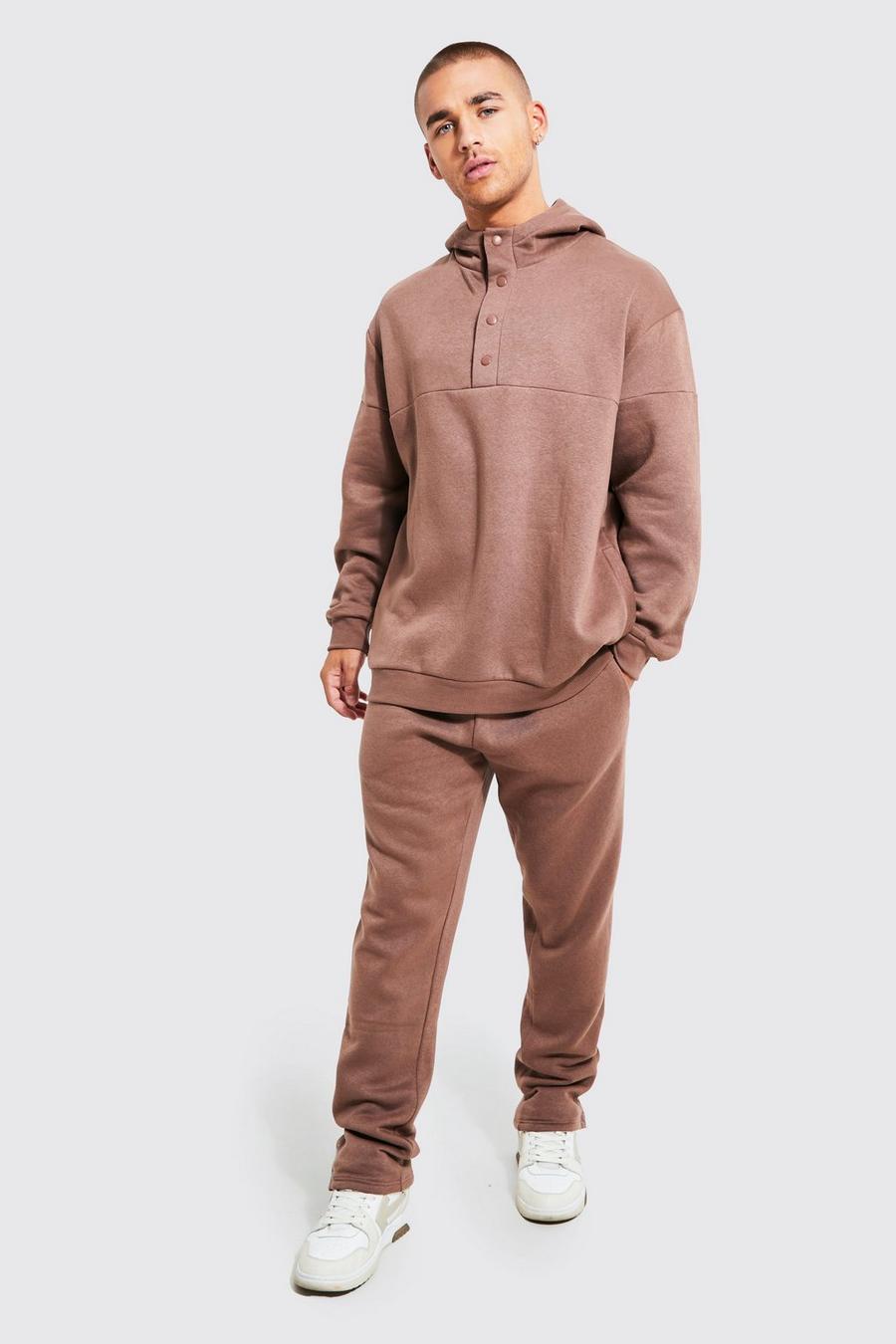 Coffee Oversized Funnel Neck Hooded Tracksuit image number 1