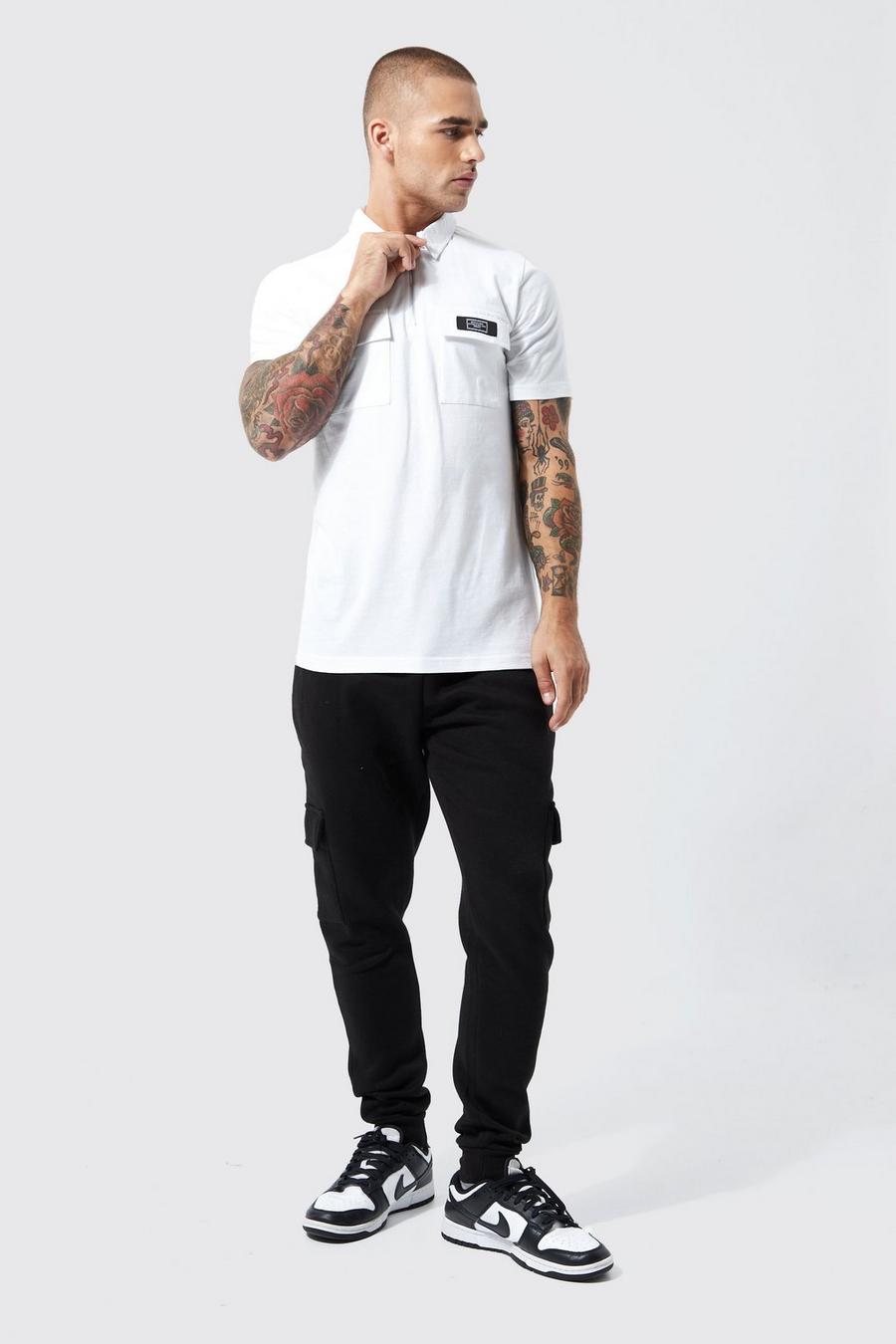 White Slim Fit 1/4 Zip Cargo Polo And Jogger Set image number 1