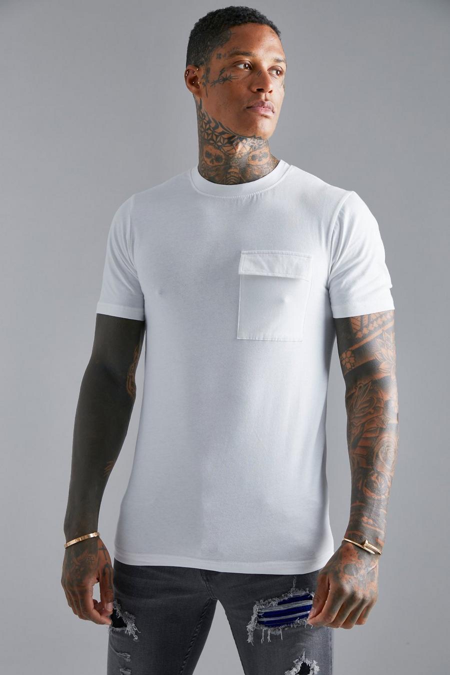 White Muscle Fit Cargo T-shirt image number 1