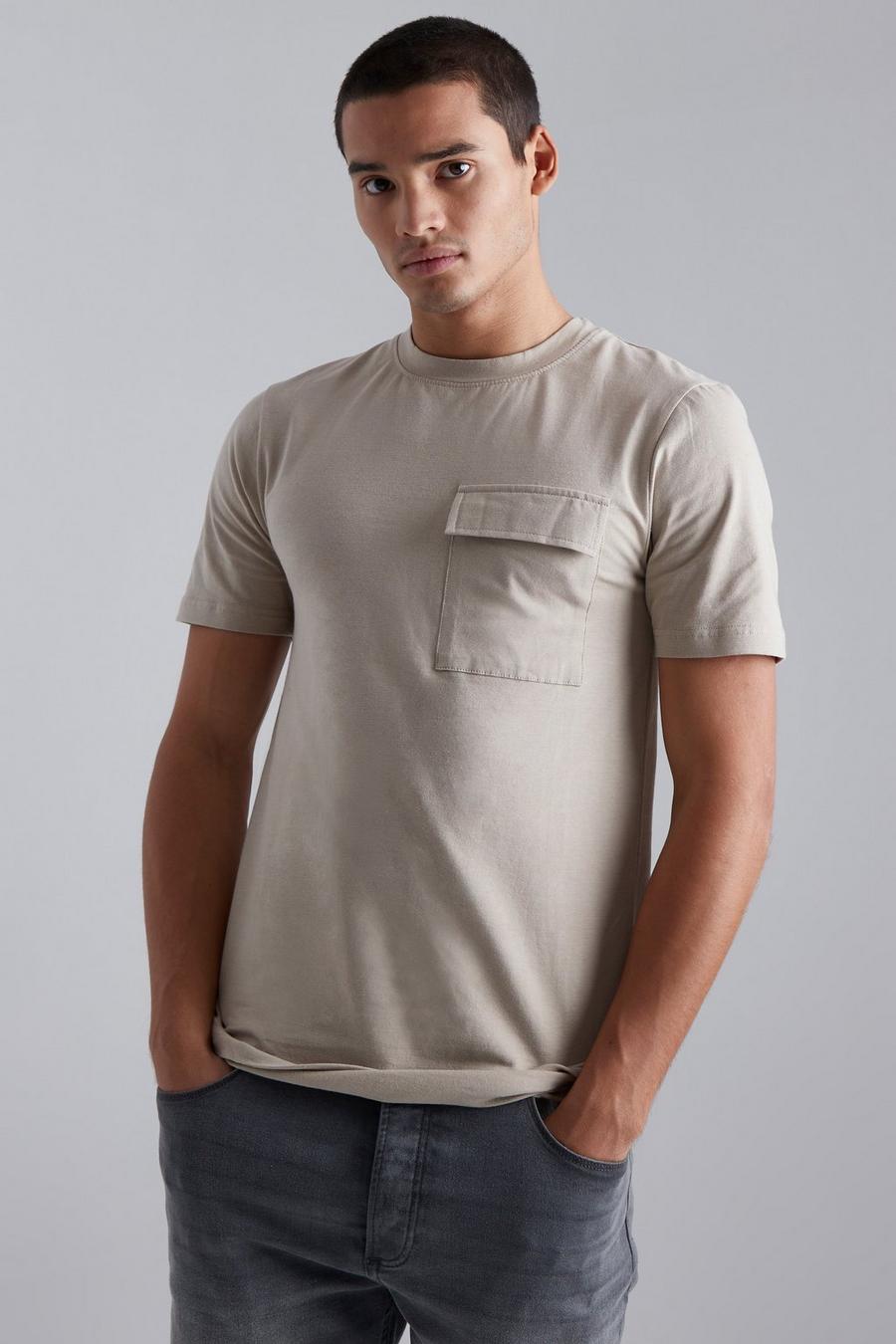 Taupe Muscle Fit Cargo T-shirt image number 1