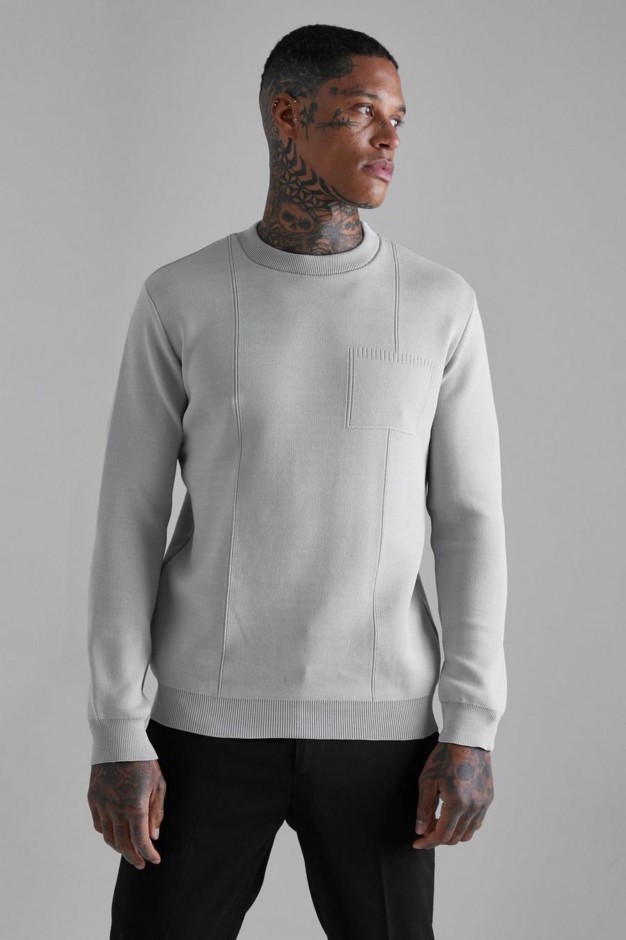 Charcoal grey Smart Seam And Pocket Knitted Jumper