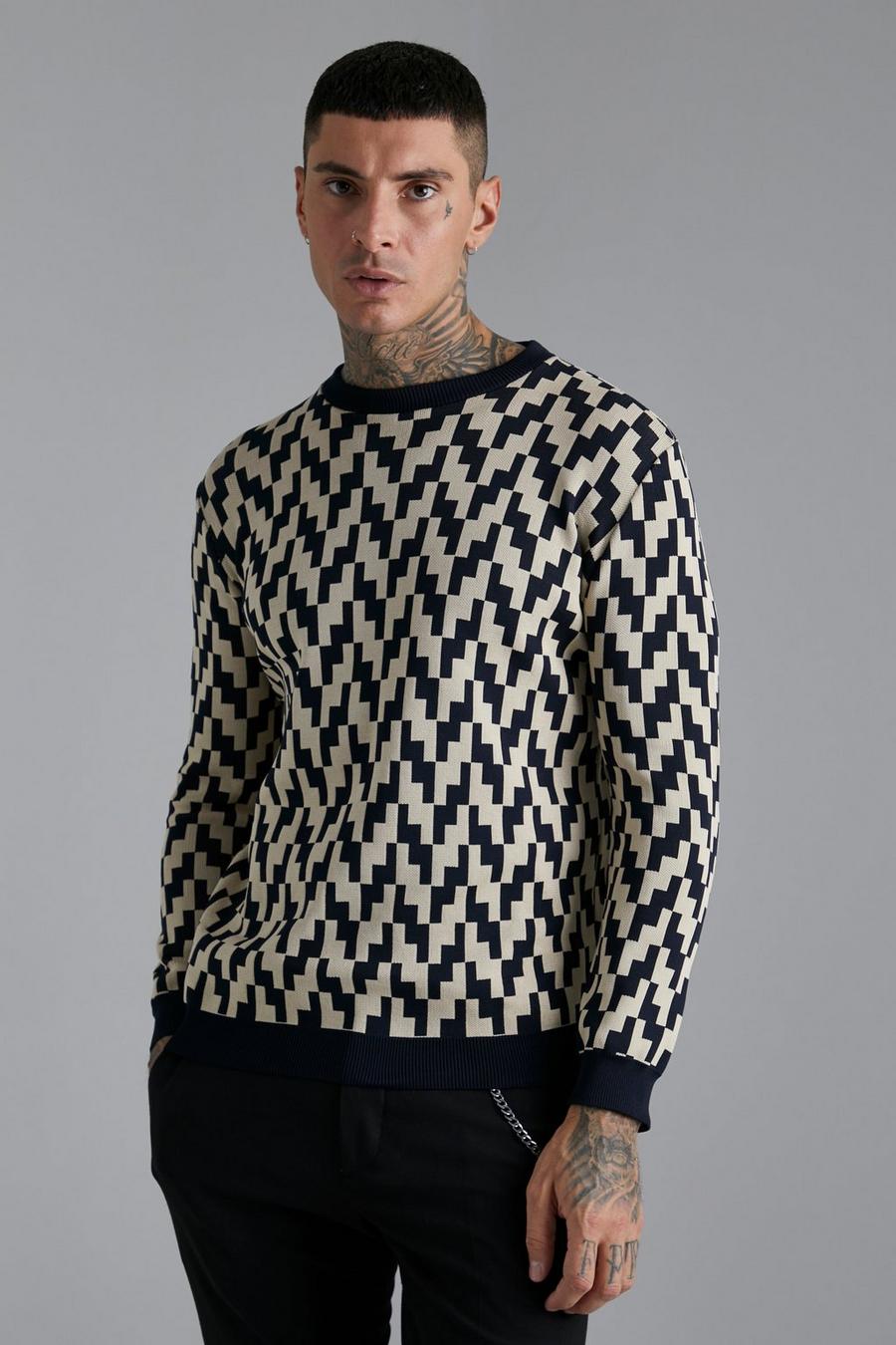 Black Geo Square Smart Knitted Jumper image number 1