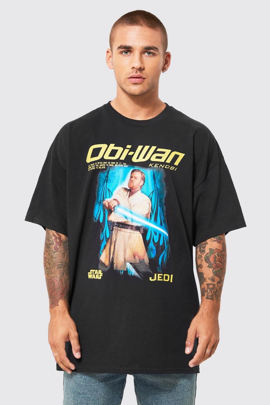 Camiseta oversize con estampado de Obi Wan de La Guerra de las Galaxias, Black