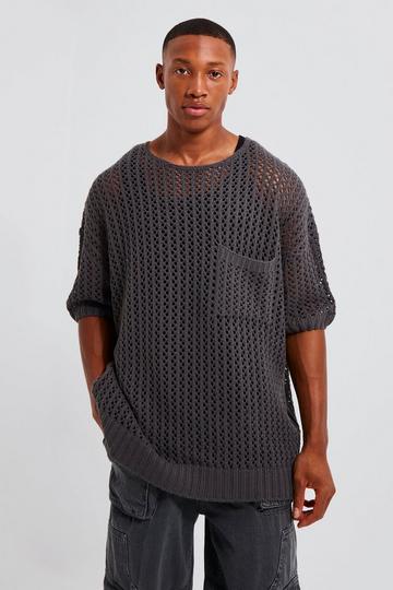 Open Stitch Oversized T-shirt With Pocket charcoal