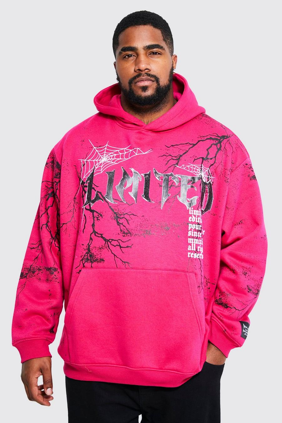 Pink rosa Plus Oversized hoodie med dödskalle