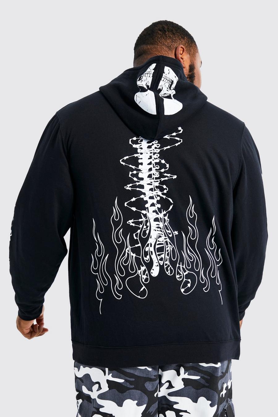 Black nero Plus Skeleton Multi Placement Print Hoodie