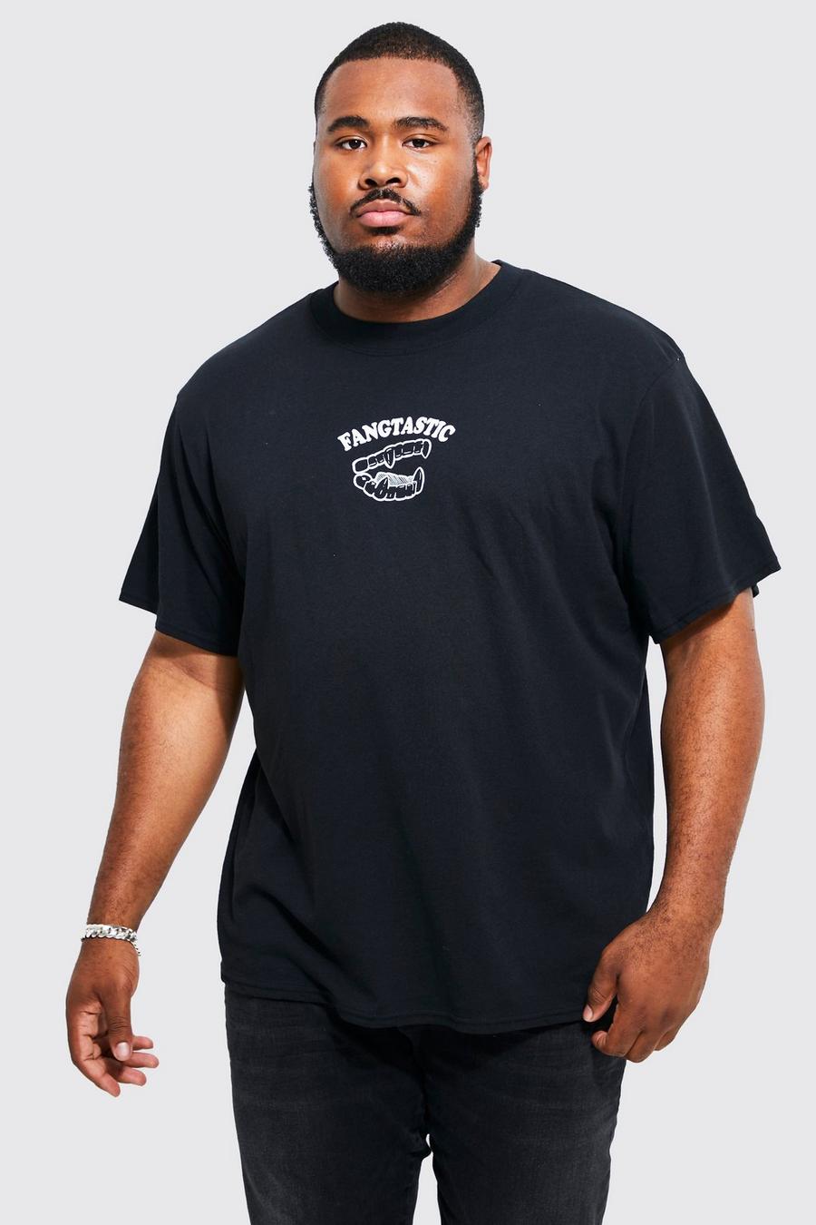 Black Plus Oversized Extended Neck Slogan T-shirt