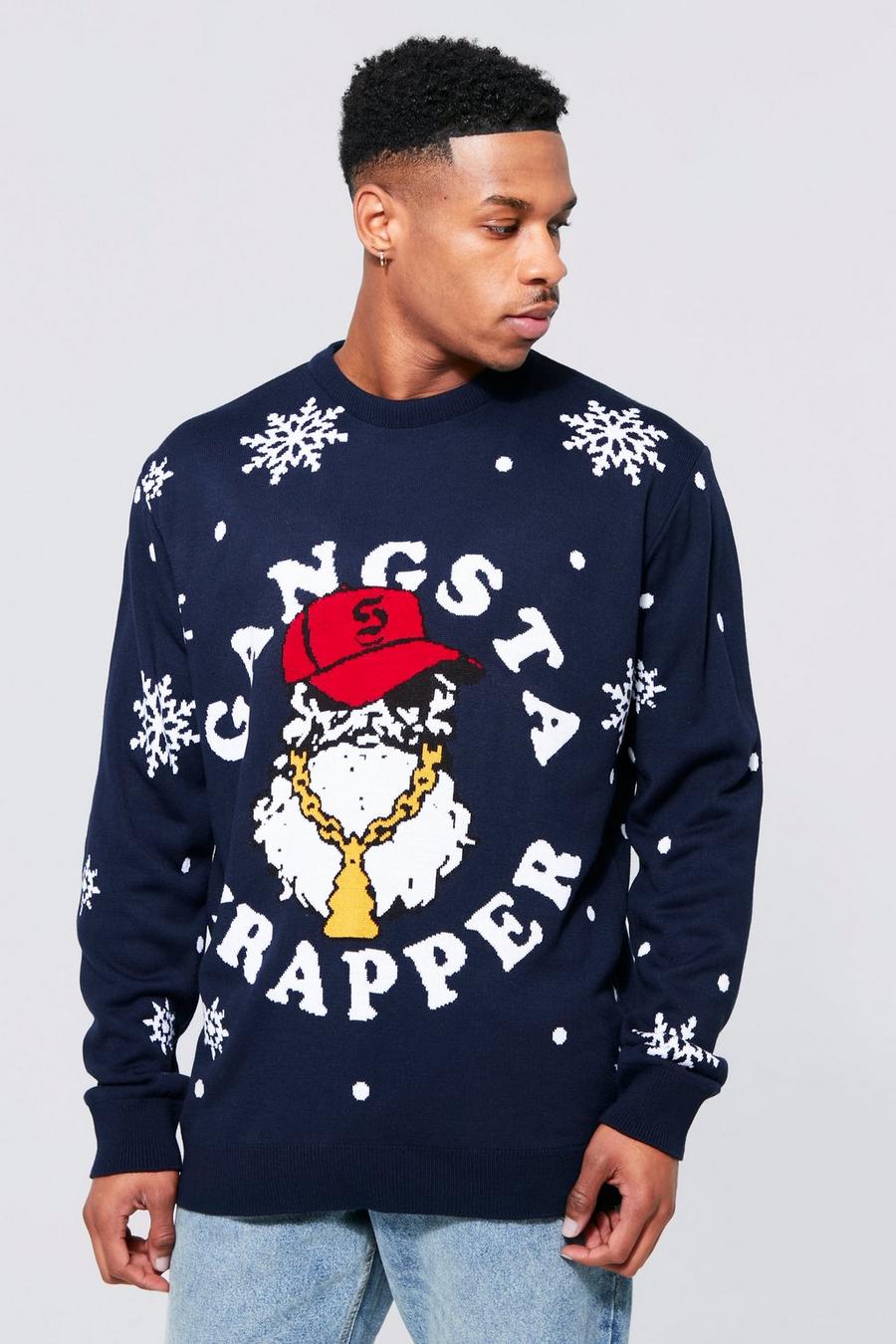 Navy Gangsta Wrapper Christmas Jumper image number 1