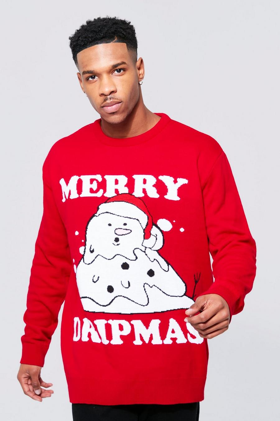 אדום סוודר לחג המולד עם כיתוב Merry Dripmas