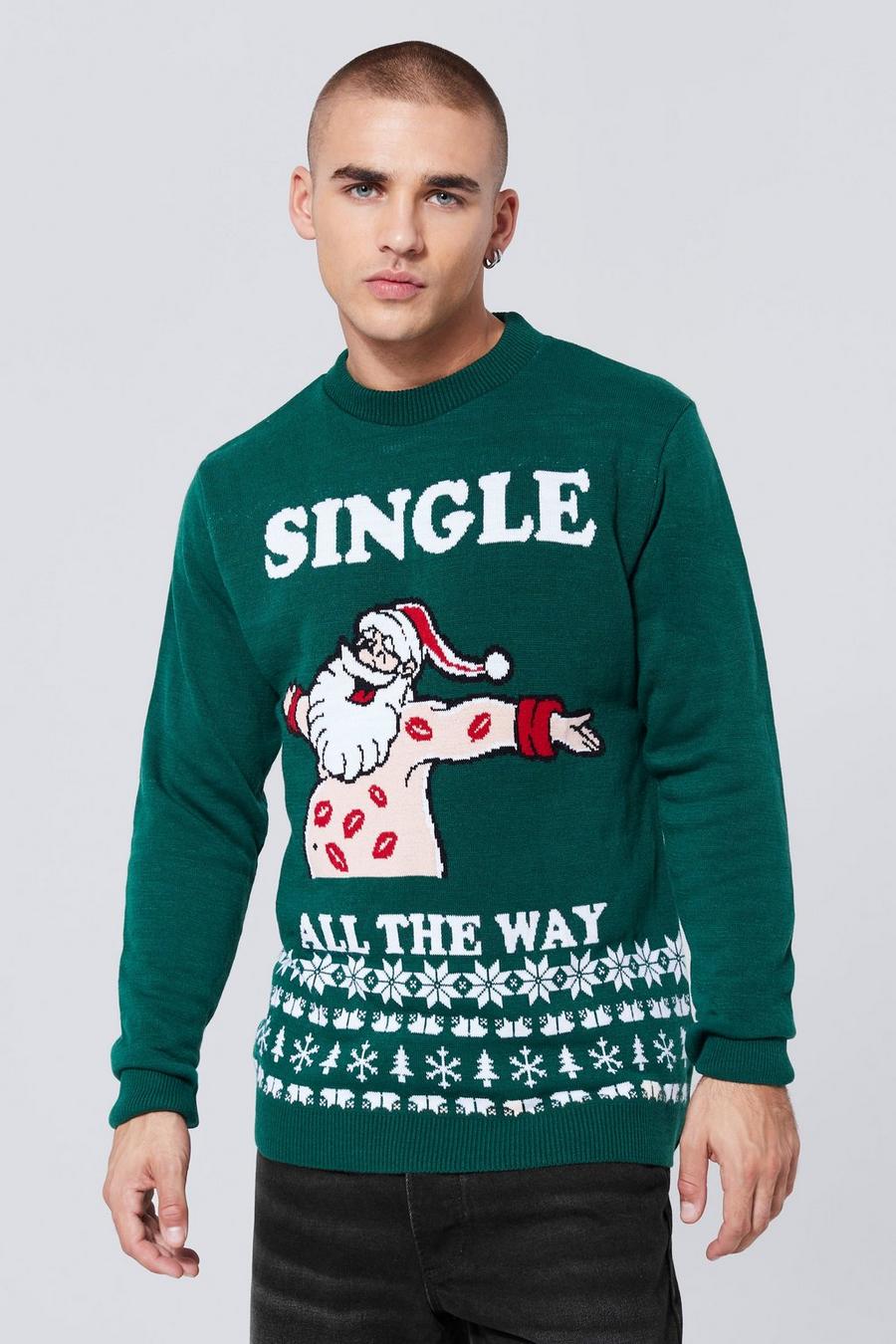 ירוק סוודר לחג המולד עם כיתוב Single All The Way image number 1