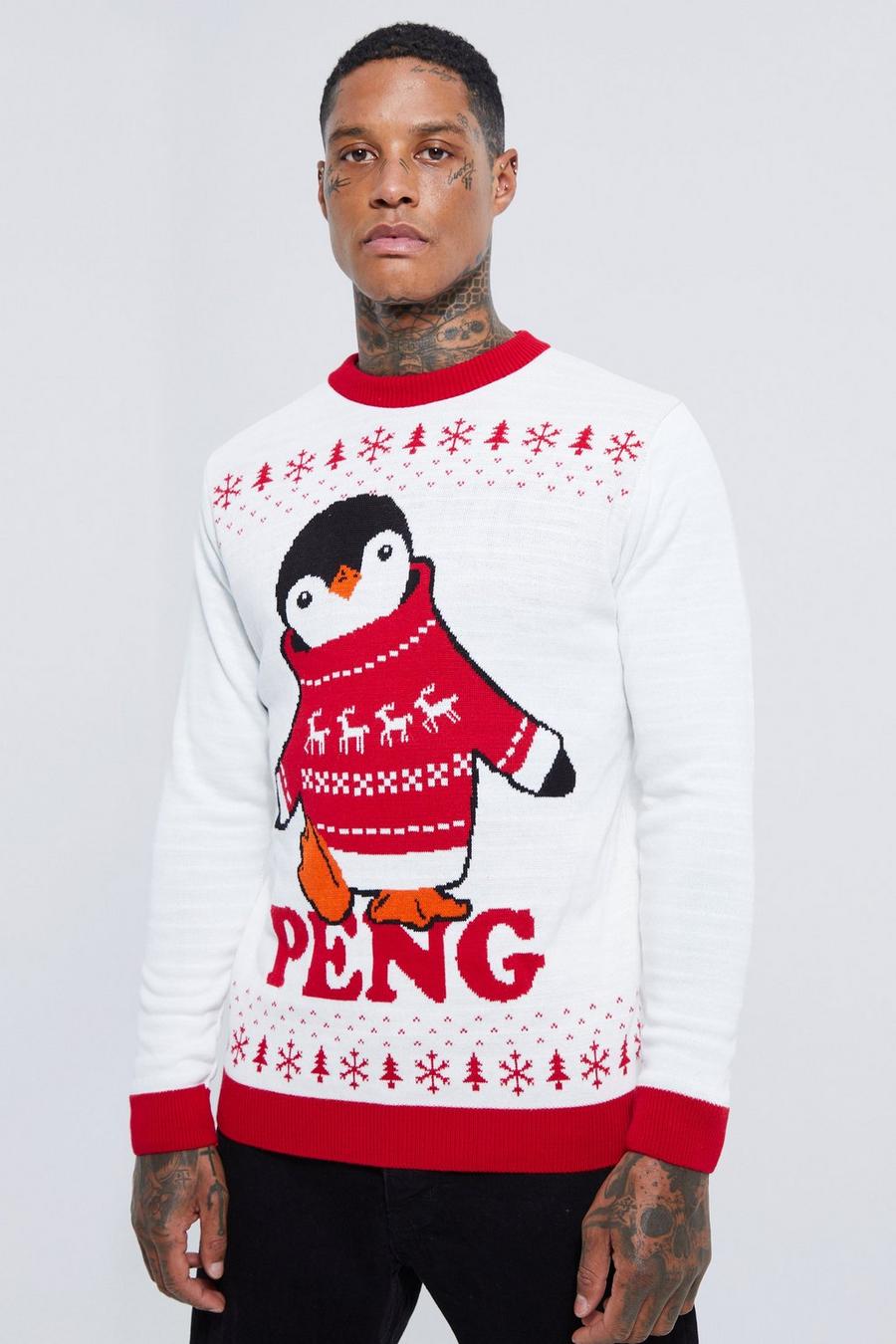 שמנת סוודר לחג המולד עם עיטור פינגווין Peng