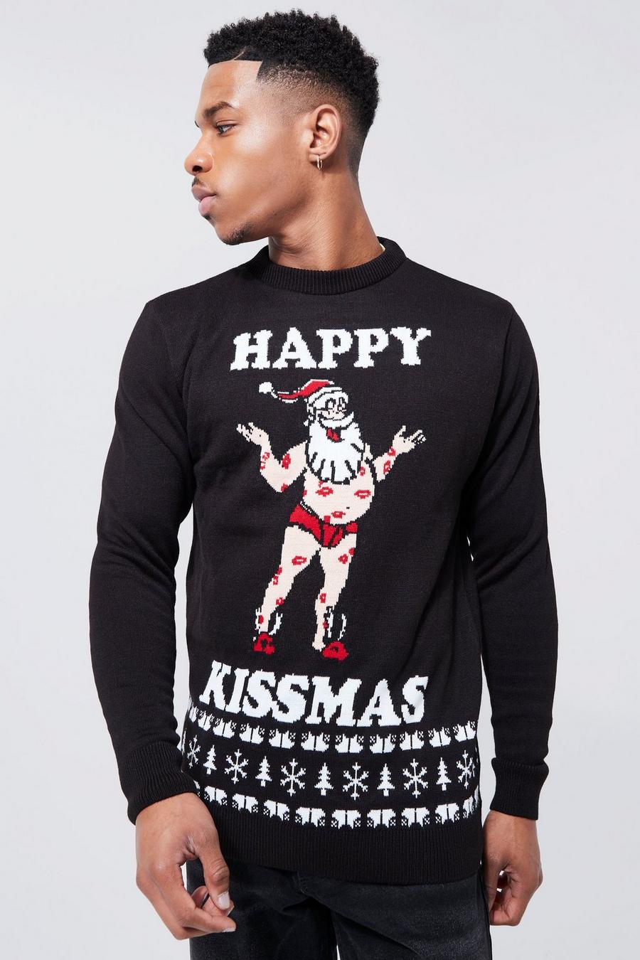 Black Happy Kissmass Christmas Jumper image number 1