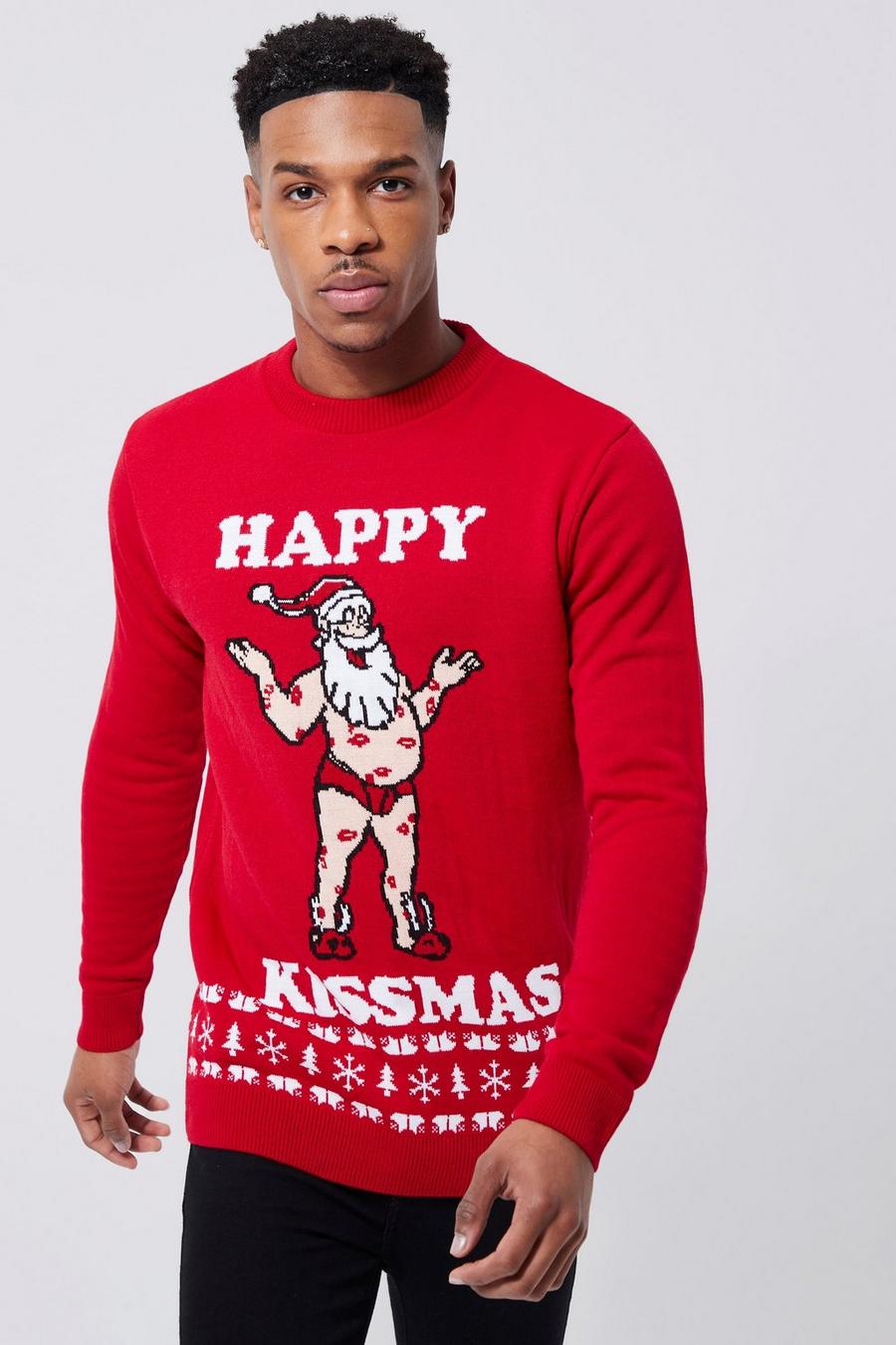 Red Happy Kissmass Christmas Jumper image number 1
