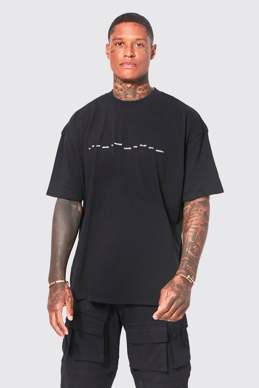 Black Oversized Extended Neck Blur Graphic T-shirt image number 1