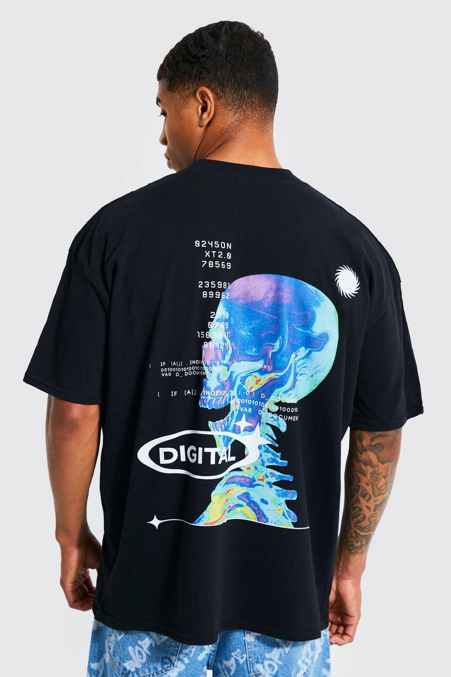 Black Oversized Extended Neck Heat Graphic T-shirt image number 1