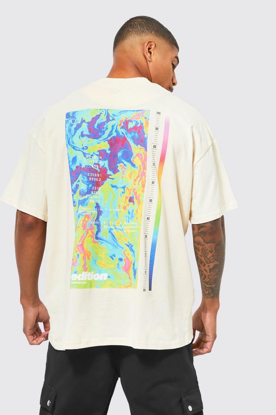 Sand Oversized Extended Neck Heat Graphic T-shirt image number 1