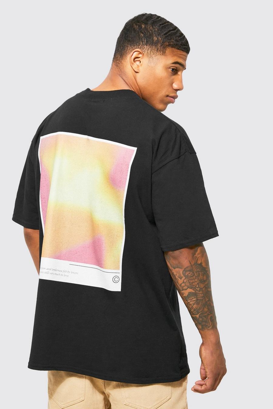 Black Oversized Extended Neck Heat Graphic T-shirt image number 1