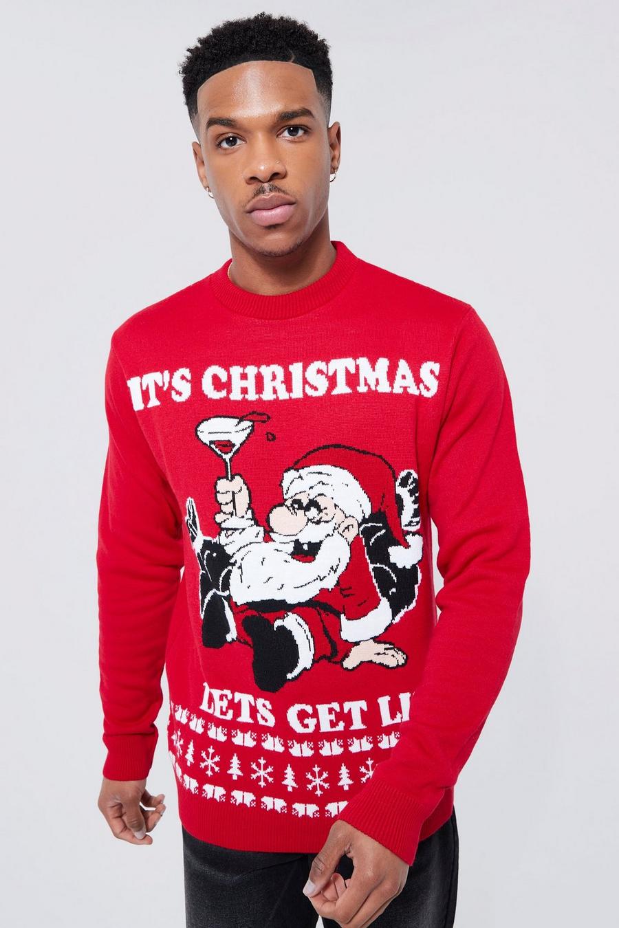 אדום סוודר לחג המולד עם כיתוב Lets Get Lit