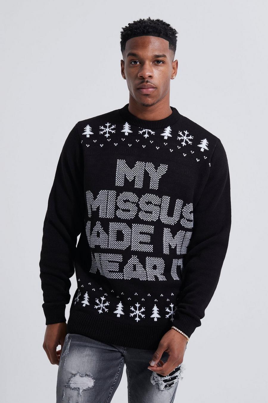 שחור סוודר לחג המולד עם כיתוב My Missus Made Me Wear It image number 1