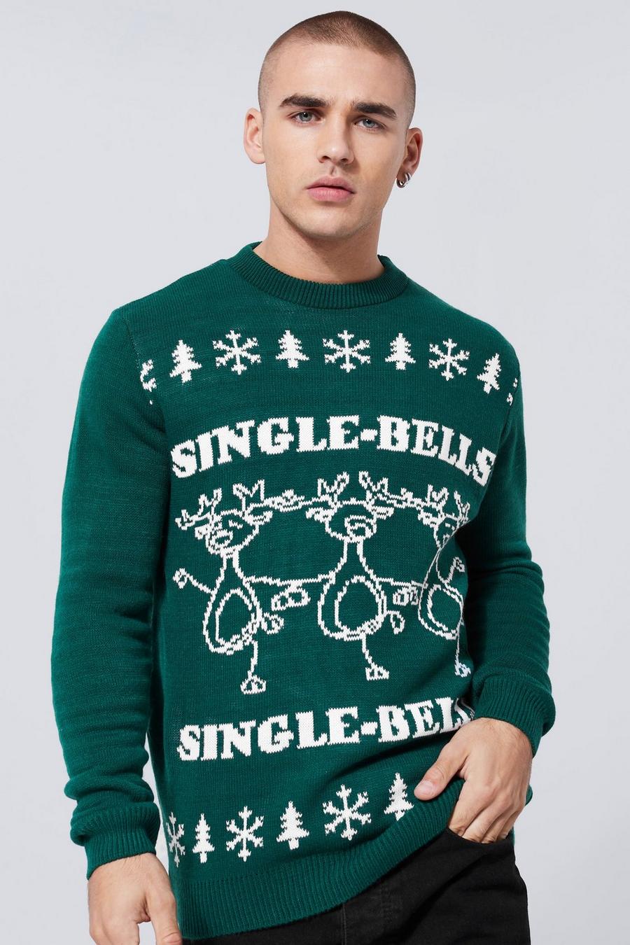 Maglione natalizio con slogan Single Bells, Green verde