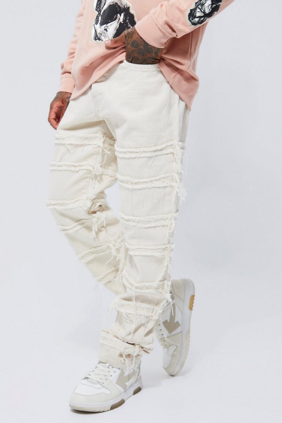Ecru blanc Gerafelde Baggy Overdye Jeans image number 1