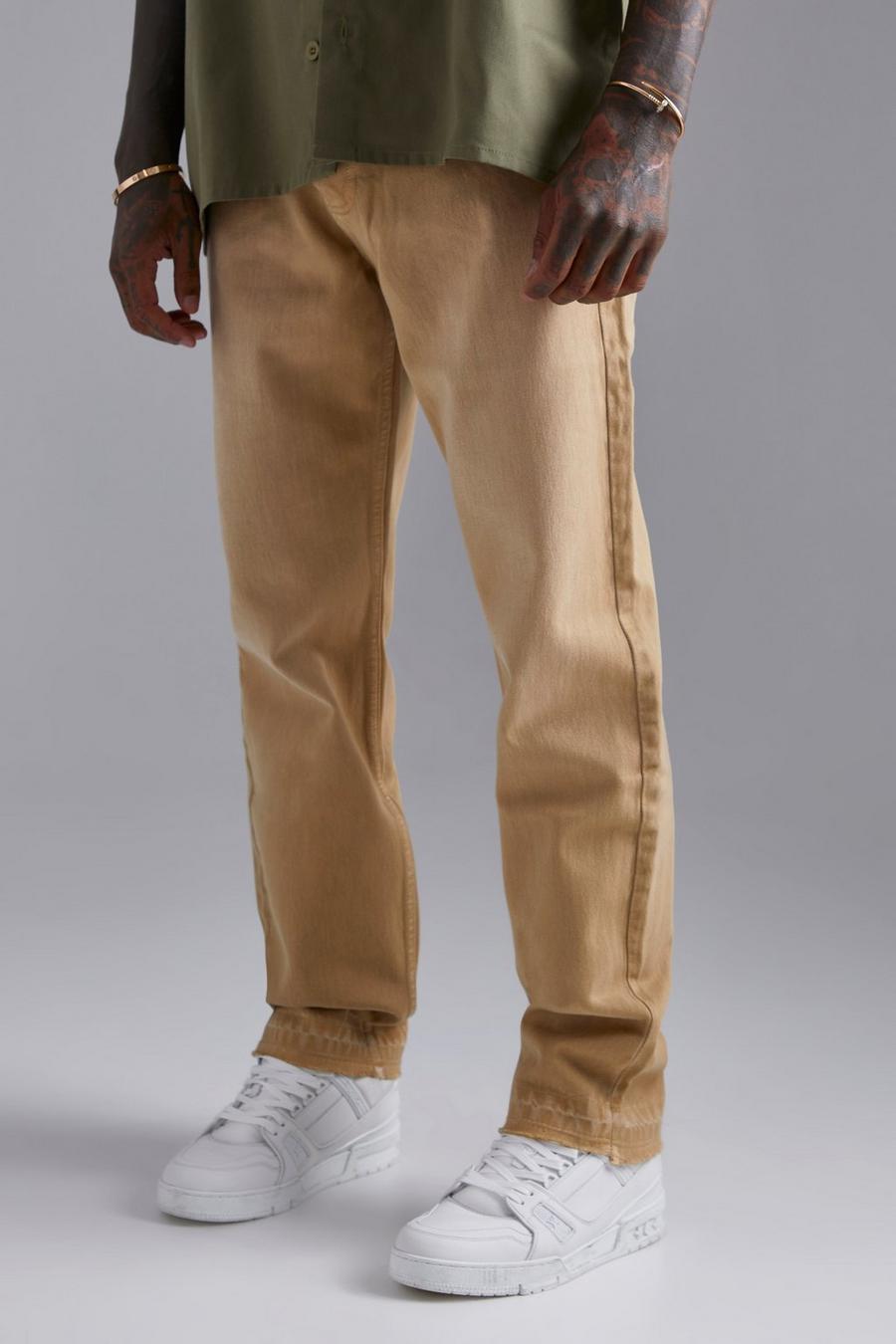 Tan Relaxed Fit Overdyed Jeans image number 1