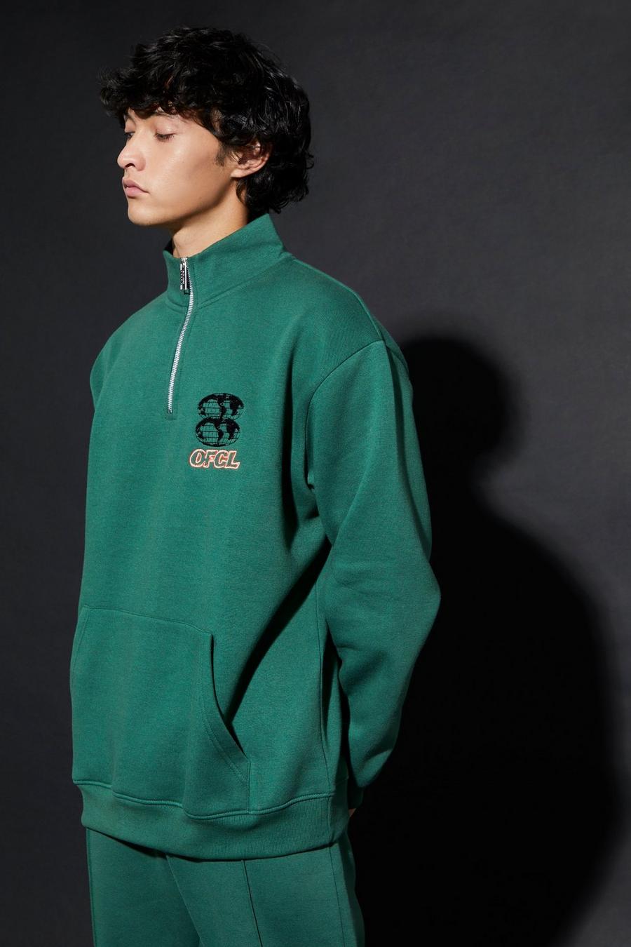 Forest Oversized Ofcl Half Zip Funnel Neck Sweater image number 1