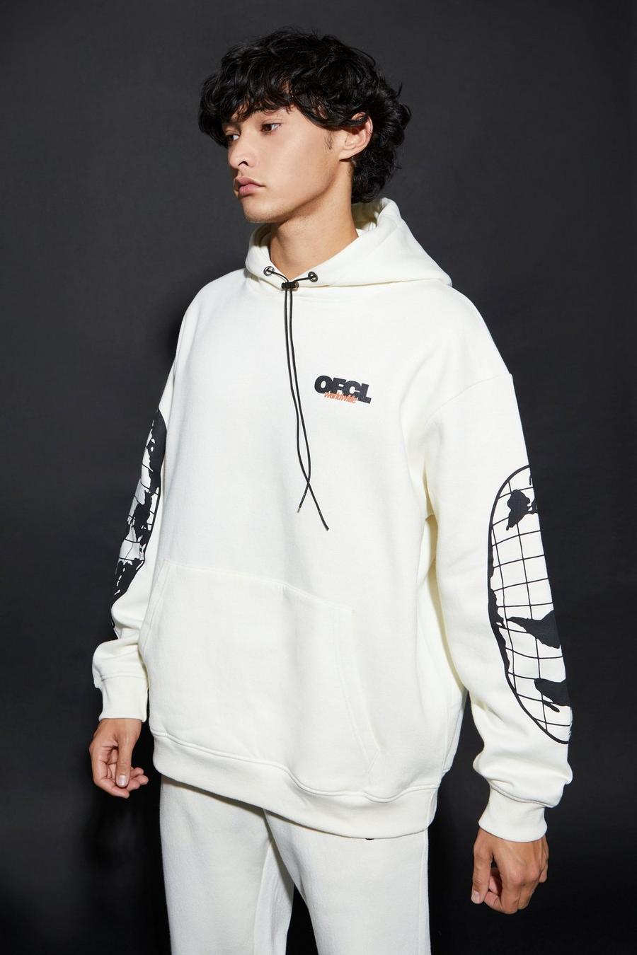 Ecru Oversized Official Graphic Hoodie image number 1