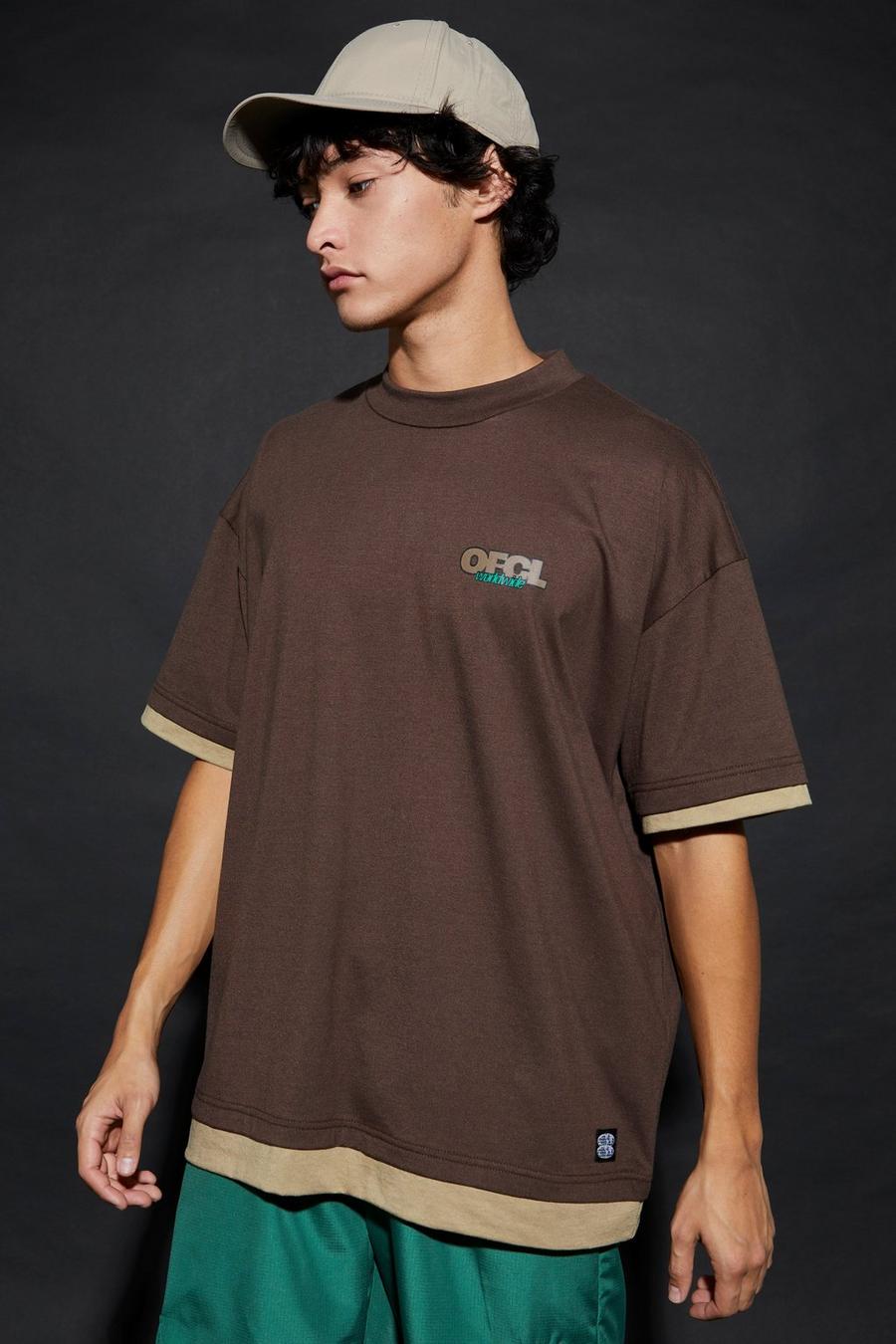 Brown Oversized Ofcl Heavyweight Faux Layer T-shirt image number 1