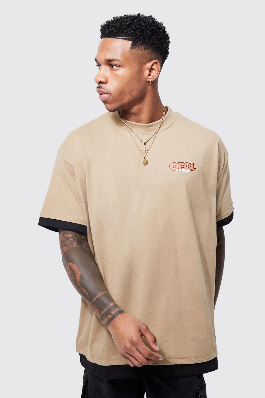 Taupe beige Oversized Dik Official T-Shirt Met Neplaag image number 1