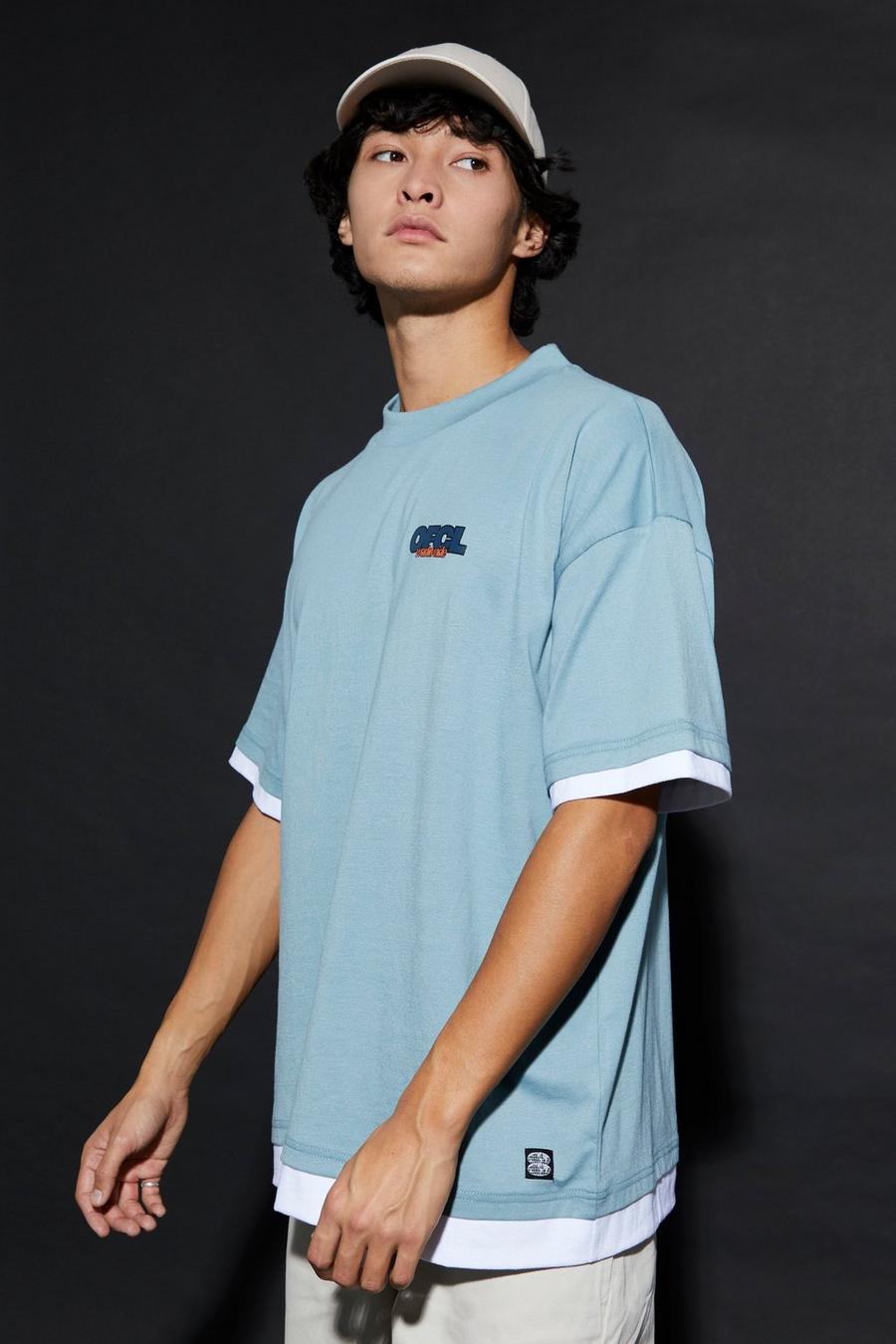 Blue Oversized Ofcl Heavyweight Faux Layer T-shirt image number 1