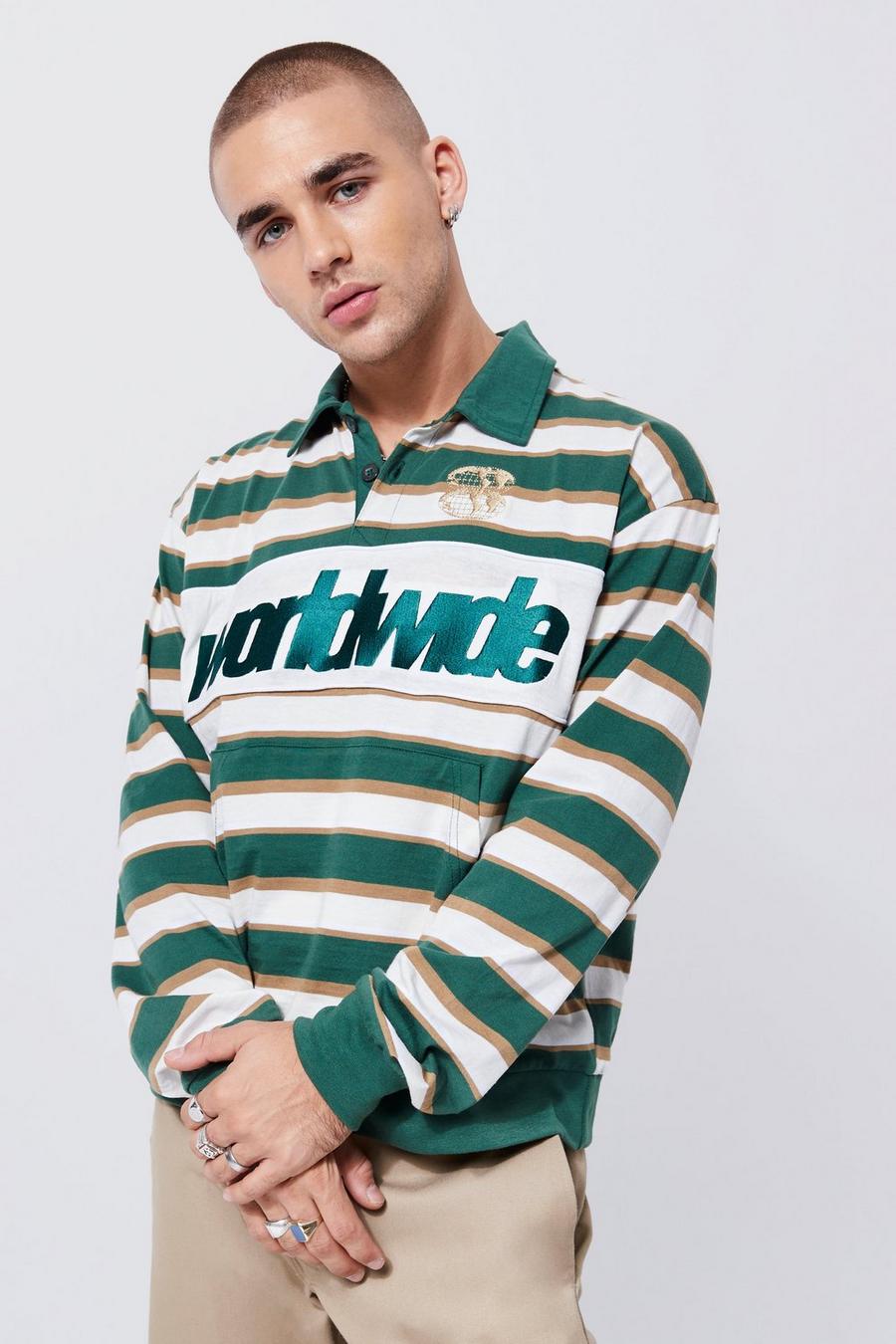 Forest Oversized Yarn Dyed Stripe Boxy Rugby Polo image number 1