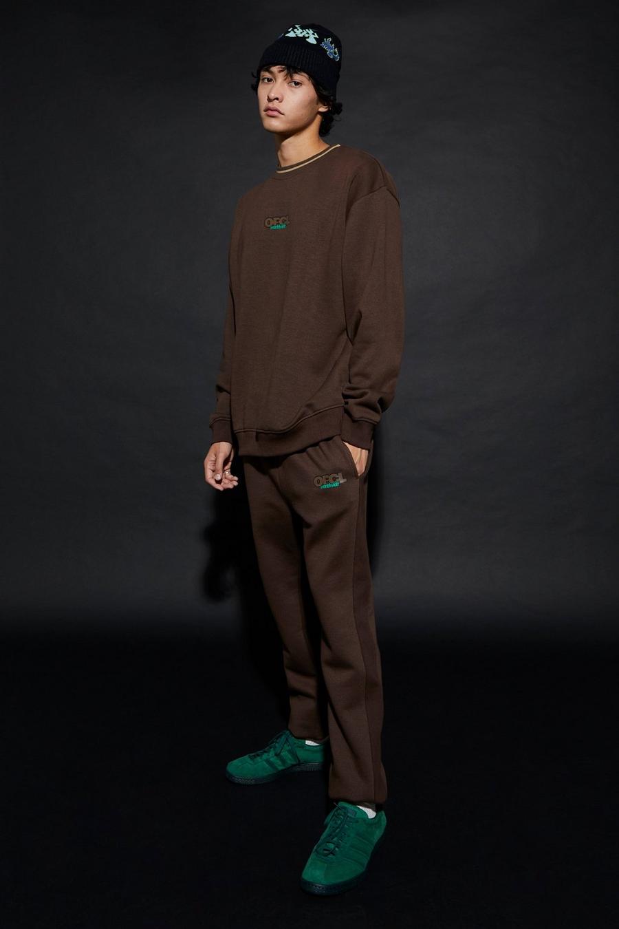 Brown Oversized Ofcl Sweatshirt Tracksuit image number 1