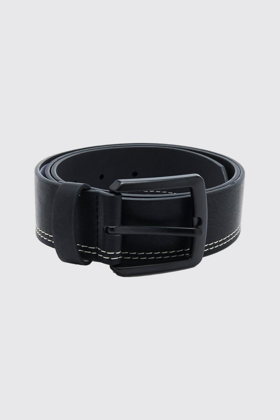 Black Faux Leather Contrast Stitch Belt image number 1