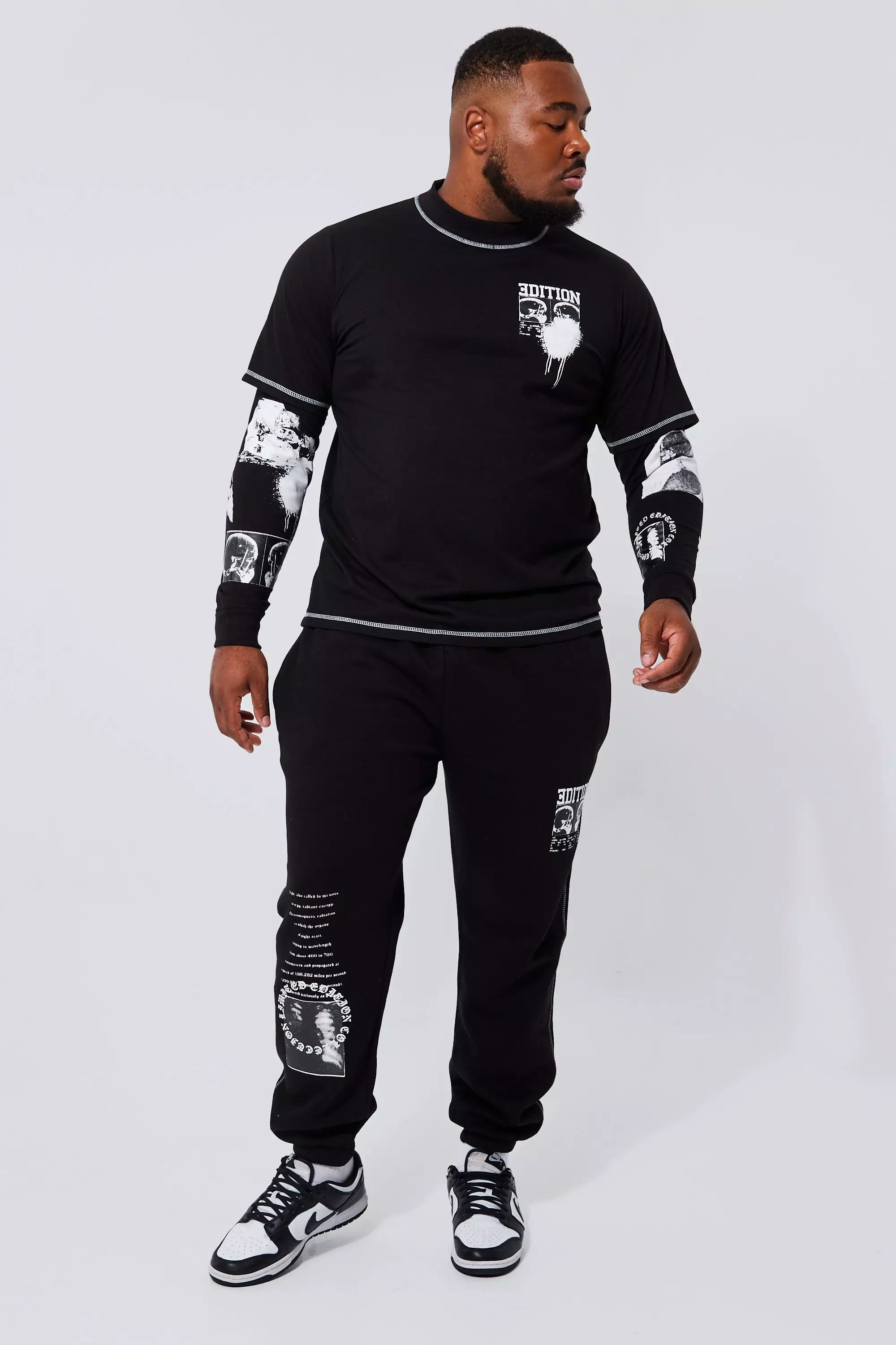 Black Plus Regular Faux Layer Photoprint Tracksuit alternative image