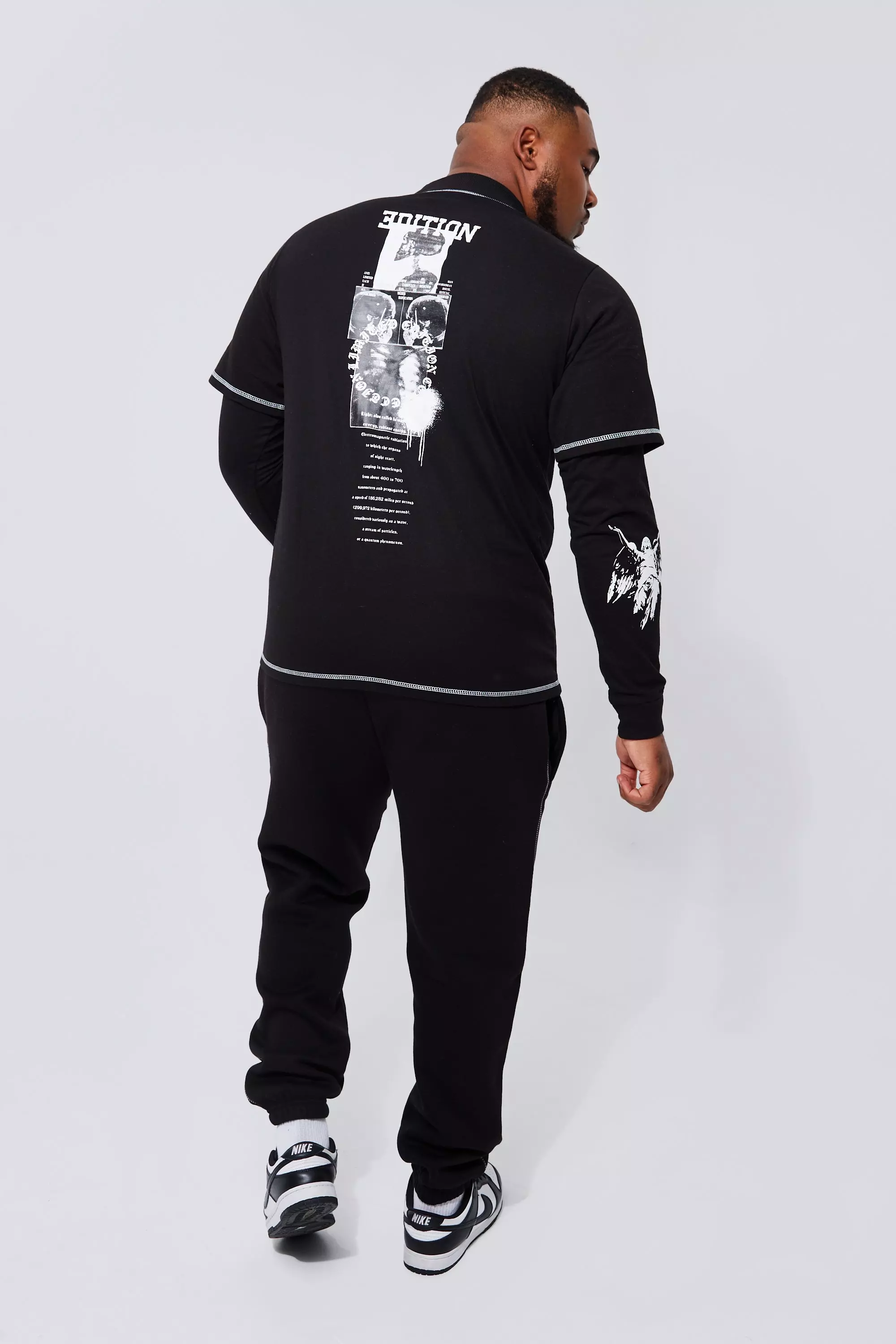 Black Plus Regular Faux Layer Photoprint Tracksuit alternative image